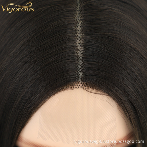 ombre brown Long Wavy Wig for women Middle Part Synthetic Lace Wig Heat Resistant Fiber for Daily Party cosplay Use